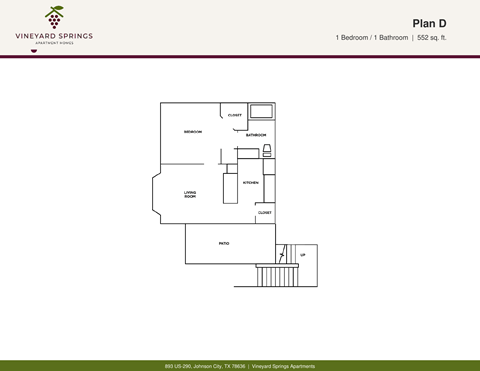 Floor plan for 1 bed, 1 bath, 552 sqft